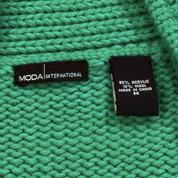 Moda International Kelly Green Full Zip Textured Cardigan Sweater Womens Medium - Picture 8 of 11